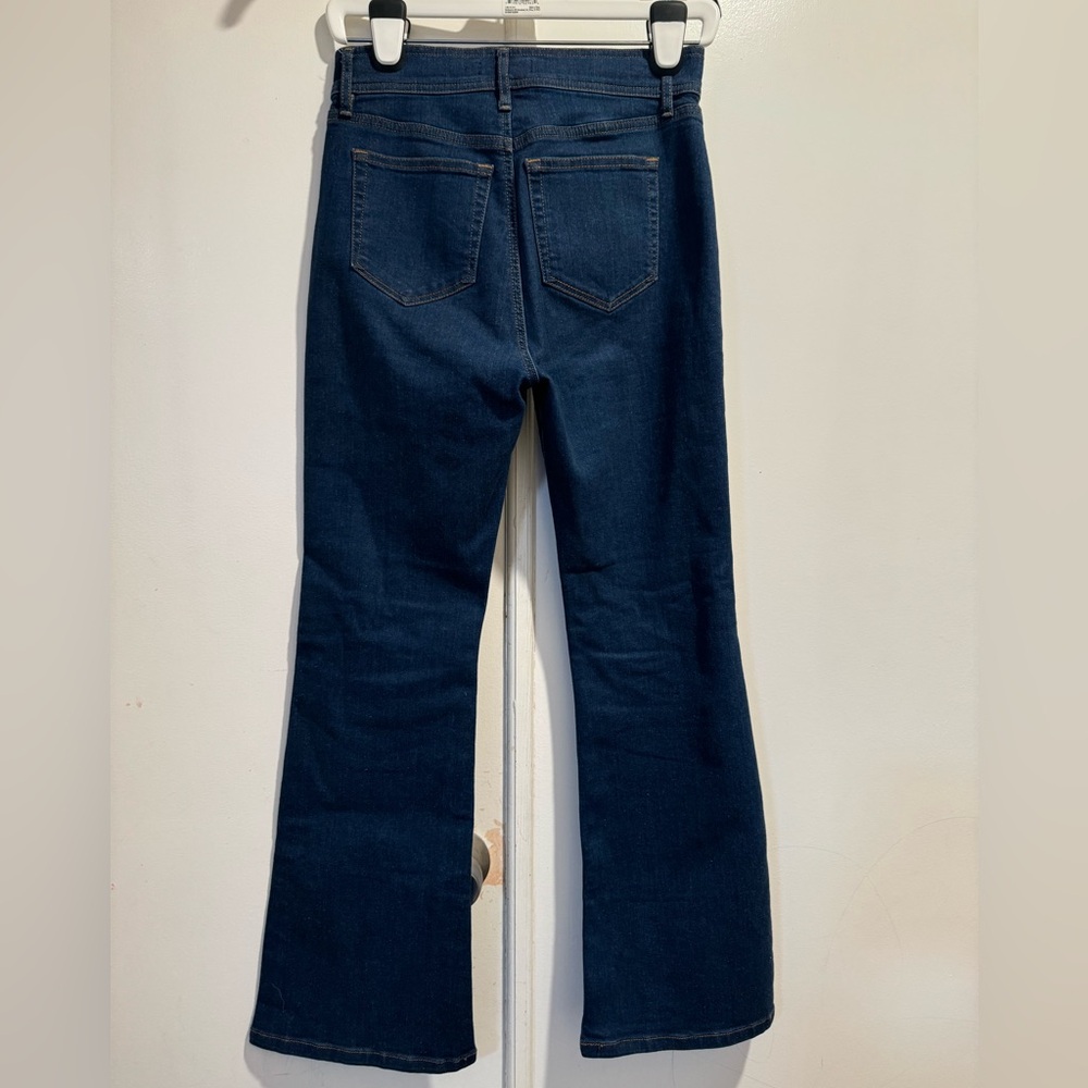 LOFT Blue Wide Leg Jeans Patch Pocket Slim Flare Dark Wash Retro - Picture 5 of 12